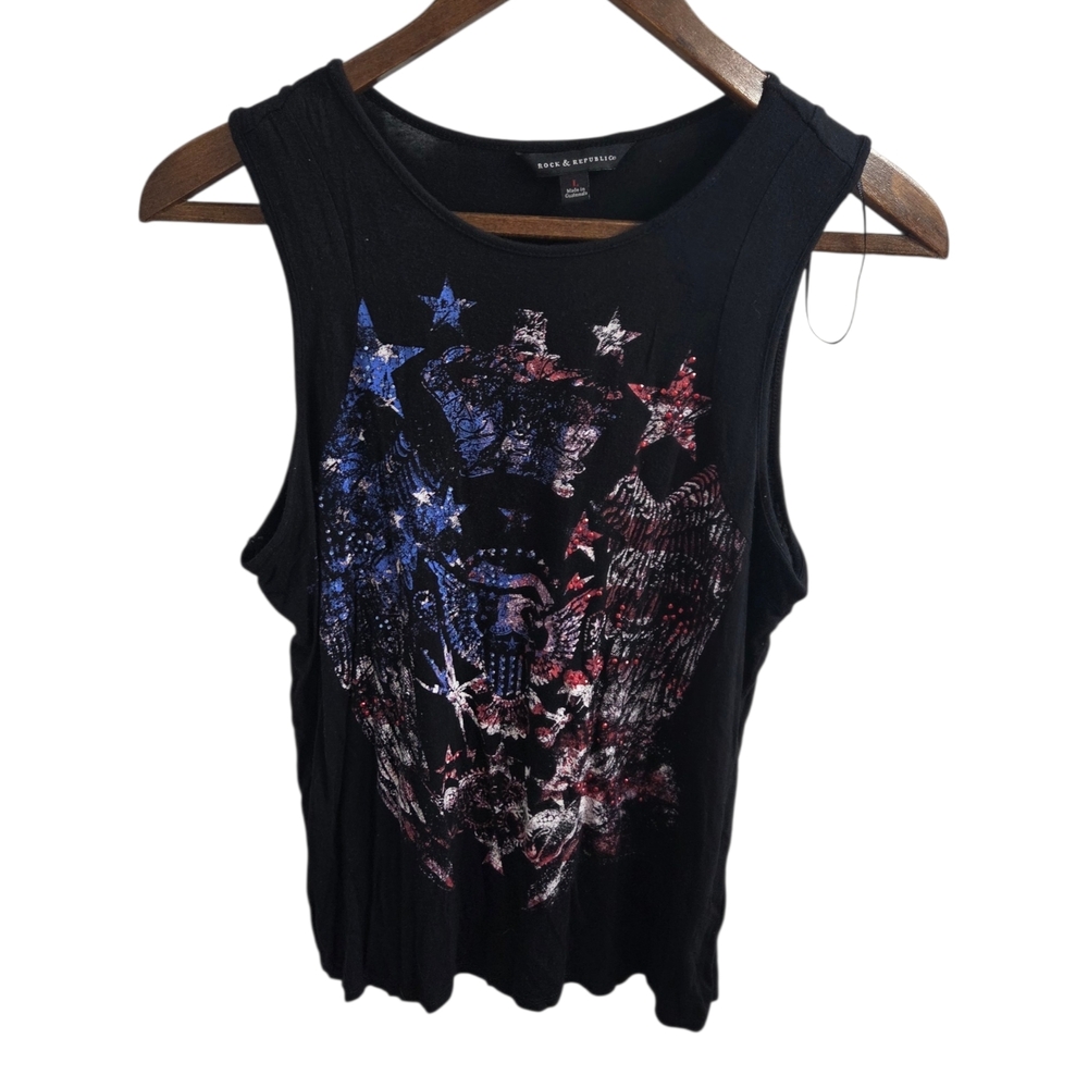 Rock & Republic Black Graphic Muscle Tee Usa Fourth Of July Size Large